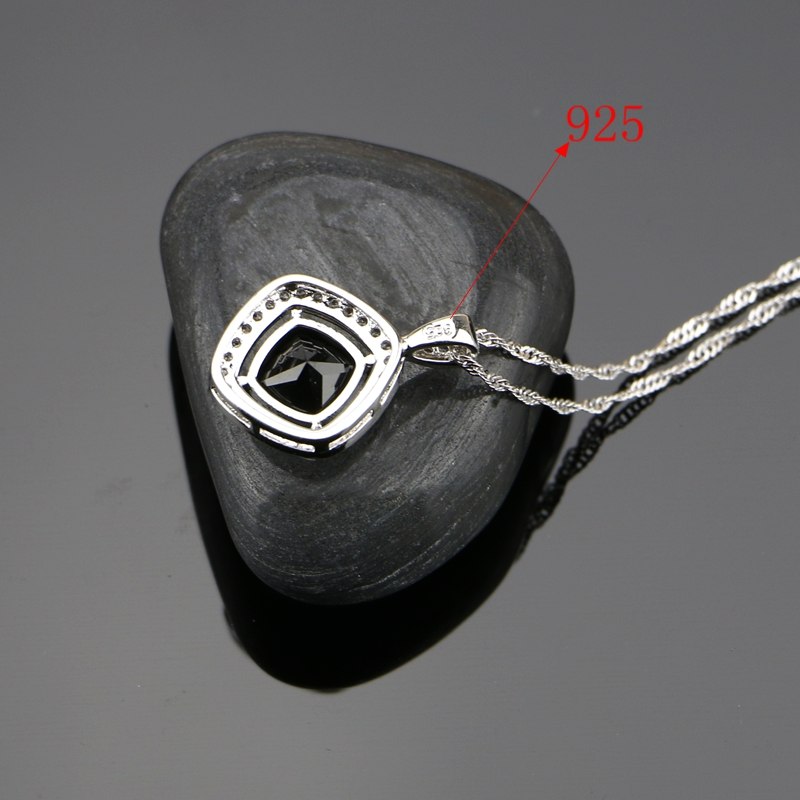  925 Sterling Silver Black Cubic Zirconia White Zircon Jewelry Set For Women Wedding Earring Rings Pendant Necklace Set