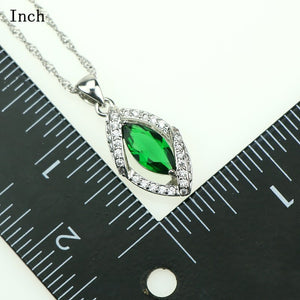 Lozenge 925 Sterling Silver Women Jewelry Sets Green Cubic Zirconia White Rhinestones Jewelery Earrings/Pendant/Necklace/Ring