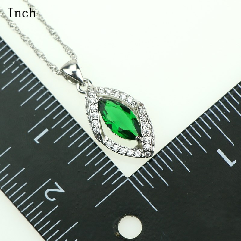 Lozenge 925 Sterling Silver Women Jewelry Sets Green Cubic Zirconia White Rhinestones Jewelery Earrings/Pendant/Necklace/Ring 