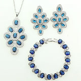 Wedding 925 Silver Jewelery Blue Cubic Zirconia Jewelry Sets Necklace/Earrings/Pendant/Bracelet For Women