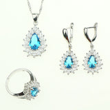 Sky Blue Cubic Zirconia White Crystal Jewelery 925 Sterling Silver Jewelry Sets Women Wedding Necklace/Earrings/Ring/Pendant 