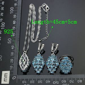 925 Silver Engagement Jewelry Sets For Women Sky Blue Cubic Zirconia Earrings/Pendant/Necklace/Ring/Bracelet