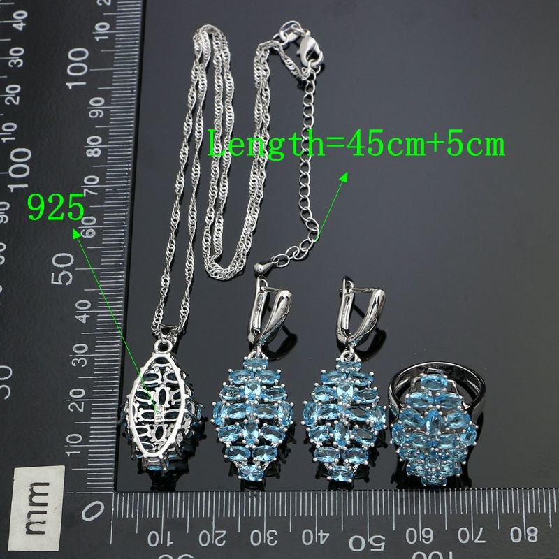 925 Silver Engagement Jewelry Sets For Women Sky Blue Cubic Zirconia Earrings/Pendant/Necklace/Ring/Bracelet