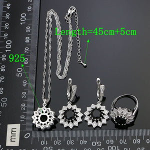 Punk Silver 925 Party Jewelry Sets For Women Black Stone White Cubic Zirconia Earrings/Pendant/Necklace/Ring/Bracelet