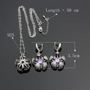 Purple Cubic Zirconia White Crystal Silver 925 Jewelry Sets Wedding Accessories Luxury Europeans Americans Jewellry For Women 