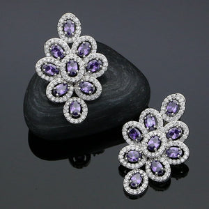 925 Silver Jewelry Sets Purple Cubic Zirconia White Crystal Jewelery For Women Wedding /Earrings/Pendant/Rracelet/Necklace Set