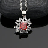 Natural Red Stone White Crystal 925 Silver Jewelry Sets For Ladies Weeding Earrings Silver Flower Bride Necklace Set