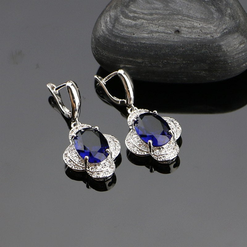 925 Silver Jewelry Sets Natural Blue Cubic Zirconia White CZ Women Wedding Earrings/Rings/Bracelet/Pendant/Necklace Set