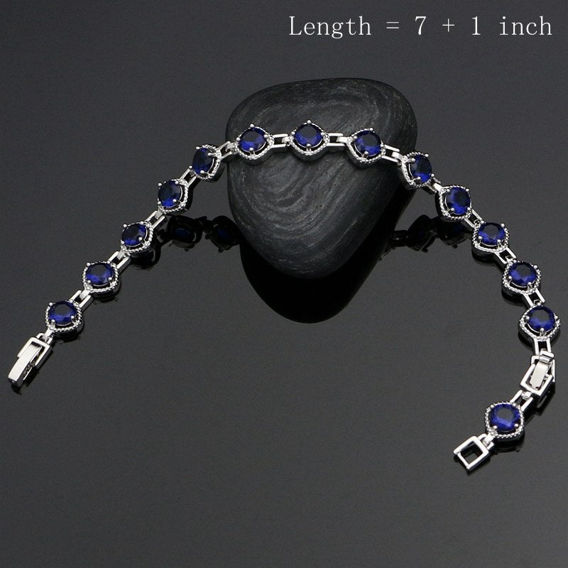 Square 925 Silver Jewelry Sets Natural Blue Cubic Zirconia Necklace Set For Women White Crystal Sterling Silver Jewelly