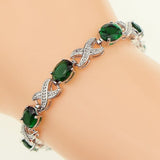 Bridal Captivating Green Stone White Zircon Created 925 Sterling Silver Jewelry Link Chain Bracelet 18.5cm Free Gift Box