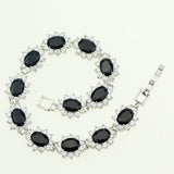 Oval Black Natural Gem Stone White Zircon 925 Sterling Silver Jewelry Link Chain Bracelets For Women Length 18.5cm Free Gift Box