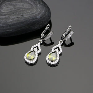 Olive Green Cubic Zirconia Silver 925 Jewelry Sets For Women Wedding Open Ring Accessories Europeans Americans Necklace Set