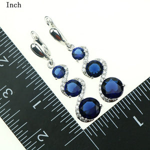 New Women Jewelry Sets 925 Sterling Silver Blue Created Crystal White Zircon Earrings/Pendant/Necklace/Ring Free Gift Box