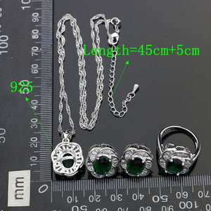 Bridal 925 Sterling Silver Jewelry Sets For Women Green Cubic Zirconia White Crystal Earrings/Ring/Bracelet/Necklace/Pendant Set