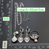 Silver 925 Bridal Jewelry Sets For Women Pink Pearl Beads White Crystal Earrings Necklace Peandant Open Ring Set