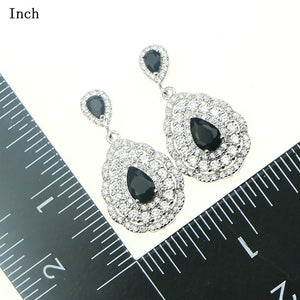 Fashion Women Sterling Silver 925 Jewelery Black Cubic Zirconia Crystal Earrings/Pendant/Necklace/Ring Jewelry Sets 