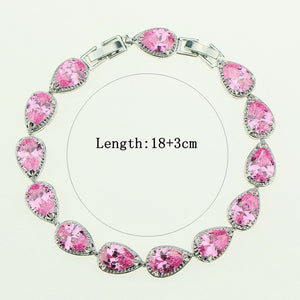 Water Drop 925 Sterling Silver Bridal Bracelet Pink CZ For Women