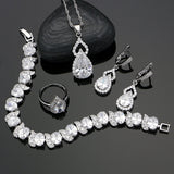 925 Silver Jewelry Sets Natural White Zircon Jewelry For Women Party Engagement Natural Water Drop Crystal Necklace Set