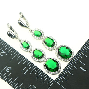 Women 925 Sterling Silver Jewelry Sets Top Quality Green Cubic Zirconia White Crystal Jewelery Earrings/Pendant/Necklace/Ring 