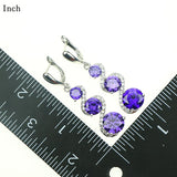 New Style women 925 Sterling Silver Jewelry Set With Purple Natural Crystal Earrings/Pendant/Necklace/Ring Free Jewelry Box