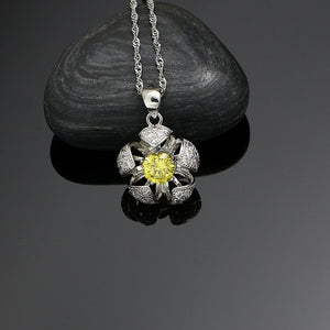 Flower Silver 925 Jewelry Light Yellow Cubic Zirconia White Crystal Beads Jewelry Sets Earrings/Pendant/Ring/Necklace Set