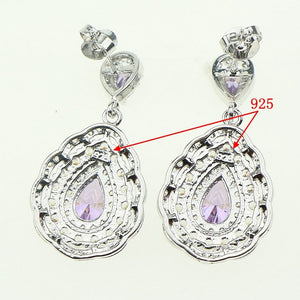 Fashion Women 925 Sterling Silver Jewelery Purple Cubic Zirconia Crystal Earrings/Pendant/Necklace/Ring Jewelry Sets 