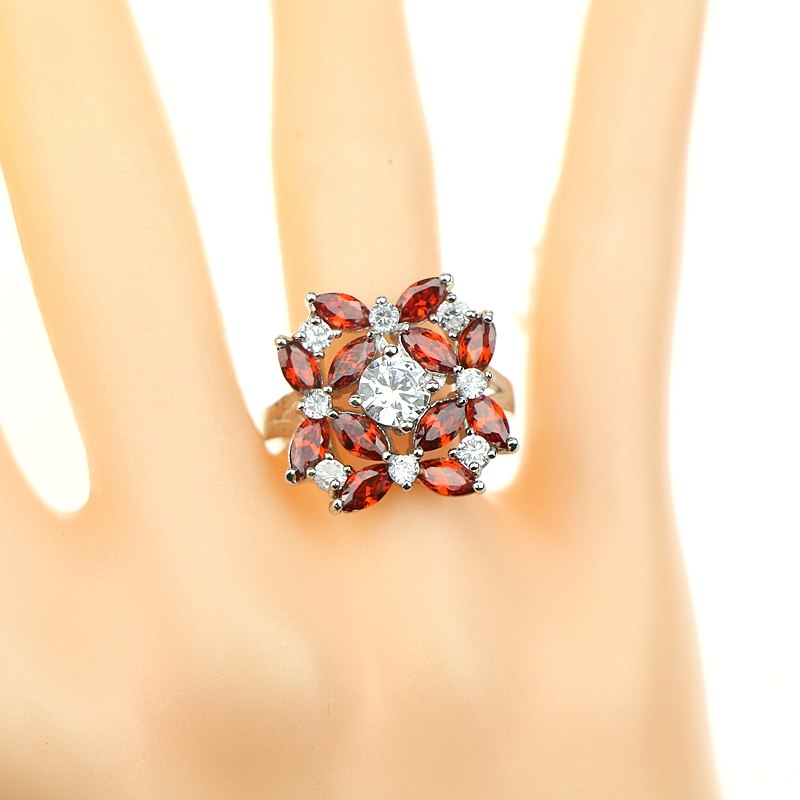 Flower Red Garnet White Zircon Sterling Silver 925 Jewelry Sets For Women Wedding Necklace/Earrings/Pendant/Rings Free Gift Box