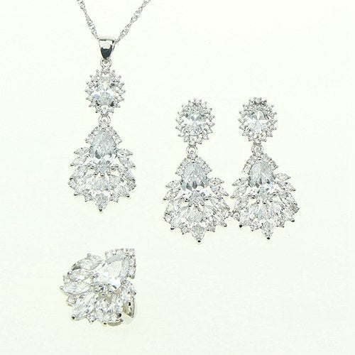 Bridal 925 sterling Silver Jewelry Sets Charming White Crystal Zircon Women Wedding Pendant/Ring/Bracelet /Necklace/Earrings