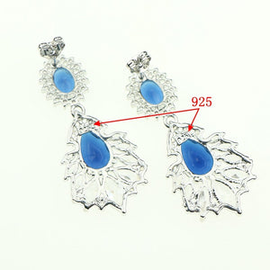 Bride Blue Natural Crystal Zircon For Women Wedding Charming 925 Sterling Silver Jewelry Sets Earrings/Pendant/Necklace Free Box