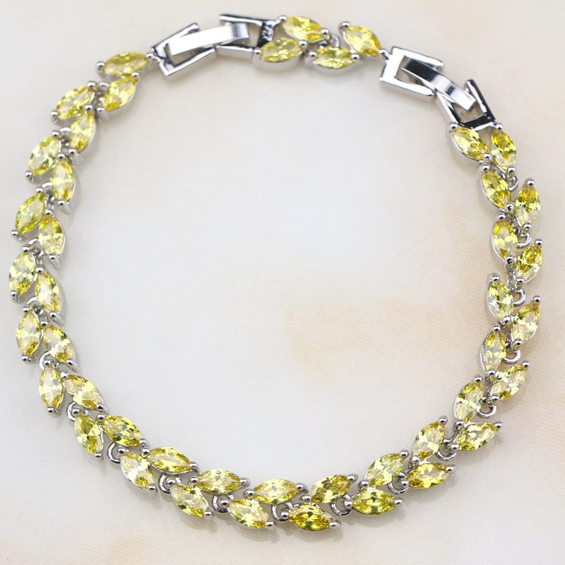 Bridal 925 Sterling Silver Jewelry Overlay Yellow Natural stone White Zircon Created Chain Link Bracelet For Women Wedding