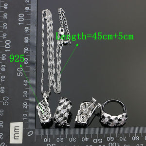 Punk 925 Sterling Silver Party Jewelry Sets For Women White Black Cubic Zirconia Stone Earrings Ring Necklace Pendant Set