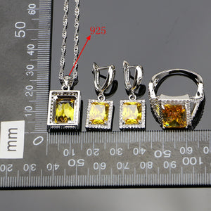 Noble Golden Yellow Zircon 925 Sterling Silver Jewelry Sets For Caucasian Wedding  Earrings/Ring/Bracelet/Pendant/Necklace Set