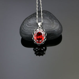 925 Sterling Silver Jewelry Sets Red Stone For Women Earrings Ring Necklace Pendant 