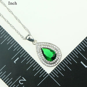 Green Created Emerald White CZ 925 Sterling Silver Jewelry Sets For Women Bracelet Earrings Necklace Pendant Ring Free Gift Box