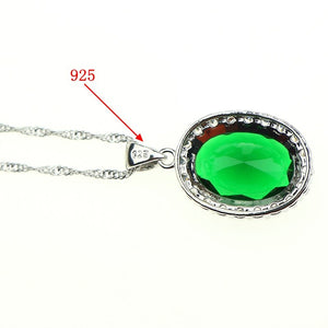 New Oval 925 Sterling Silver Jewelery Green Cubic Zirconia Crystal Jewelry Sets For Women Earrings/Pendant/Necklace/Rings Gift 