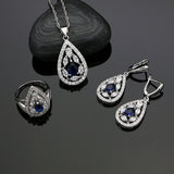 Blue Cubic Zirconia White Crystal Jewelry 925 Silver Jewelry Sets For Women Wedding Earrings/Pendant/Ring/Necklace Set