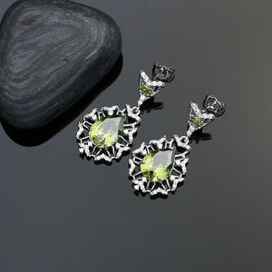 Silver 925 Jewelry Sets For Women Olive Green Cubic Zirconia White Crystal Water Drop Earrings Ring Necklace Pendant Set