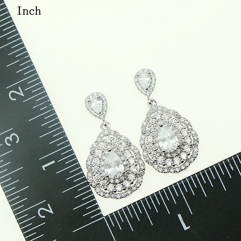 Fashion Women 925 Sterling Silver Jewelery White Cubic Zirconia Crystal Earrings/Pendant/Necklace/Ring/Bracelet Jewelry Sets 