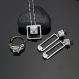 Luxury Silver 925 Jewelry White Crystal Jewelry Sets For Women Wedding Square Long Earrings/Pendant/Rings/Necklace Set