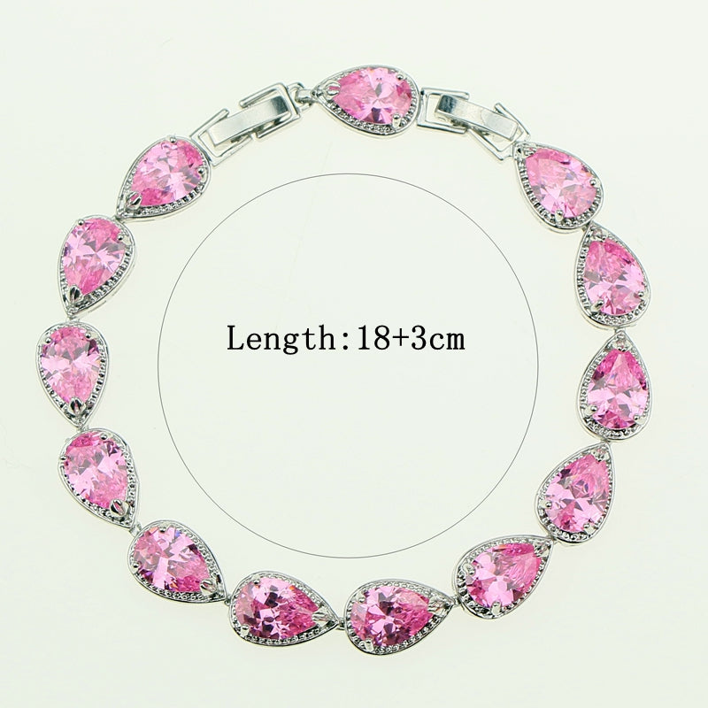 Fashion Women 925 Sterling Silver Jewelery Pink Cubic Zirconia Crystal Earrings/Pendant/Necklace/Ring/Bracelet Jewelry Sets 