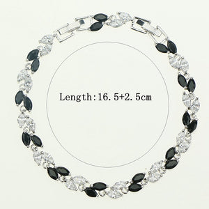 Bridal 925 Sterling Silver Jewelry Overlay Alluring Black&White Zircon 16.5cm/19cm Chain Link Bracelet For Women Free Gift Box