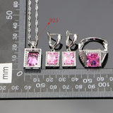 Pink Cubic Zirconia White CZ Beads 925 Sterling Silver Jewelry Sets For Women Earrings/Rings/Bracelet/Pendant/Necklace Set