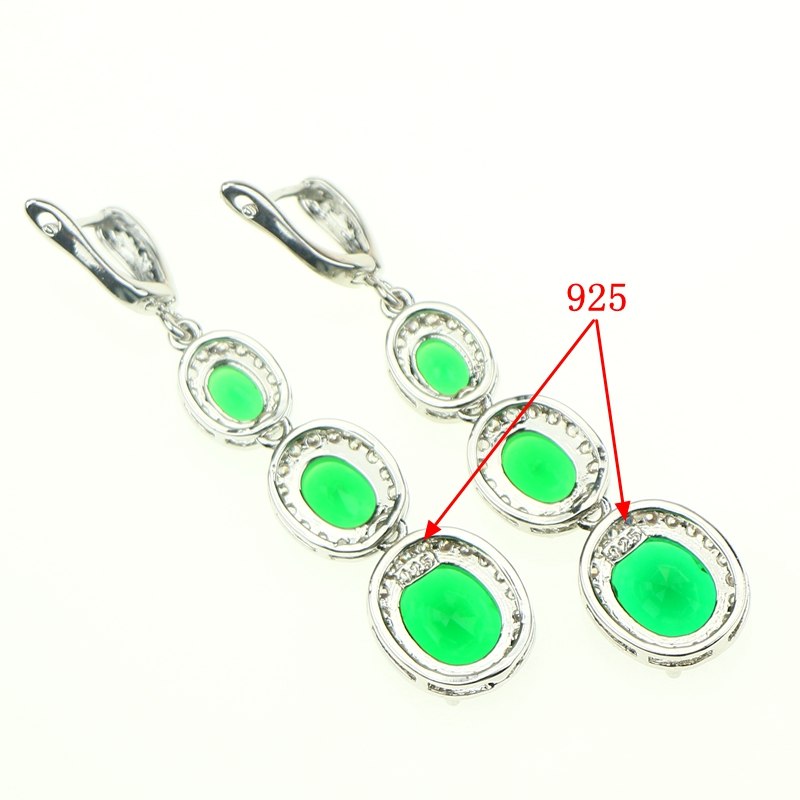 Women 925 Sterling Silver Jewelry Sets Top Quality Green Cubic Zirconia White Crystal Jewelery Earrings/Pendant/Necklace/Ring 