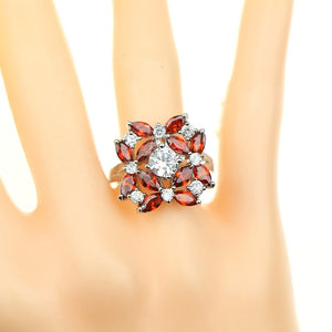 Flower Red Garnet White Zircon 925 Sterling Silver Jewelry Sets For Women Necklace/Earrings/Pendant/Rings/Bracelet Free Gift Box