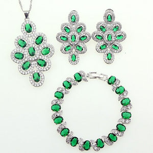 New Green Cubic Zirconia White Rhinestone Jewelery 925 Sterling Silver Jewelry Sets For Women Necklace/Pendant/Earrings/Bracelet