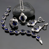 925 Silver Jewelry Sets Natural Blue Cubic Zirconia White CZ Women Wedding Earrings/Rings/Bracelet/Pendant/Necklace Set