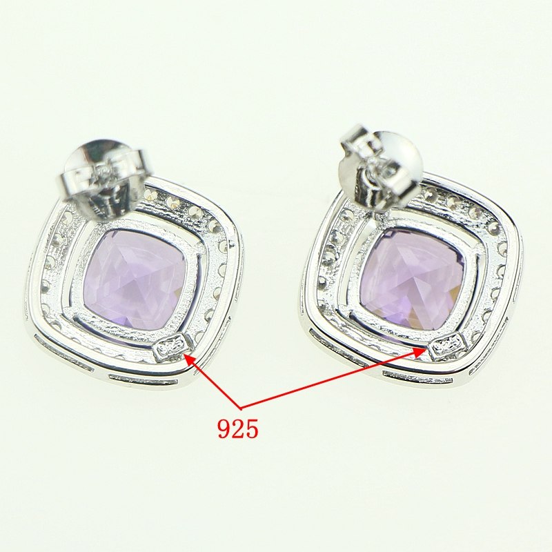 Purple Cubic Zirconia White Rhinestones Jewelery Sterling Silver 925 Jewelry Sets Earrings/Pendant/Necklace/Ring For Women Party