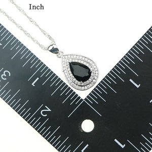 Water Drop Black Natural Gem Stone 925 Sterling Silver Jewelry Set Necklace/Pendant/Earrings/Rings/Bracelet For Women Free Box