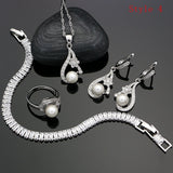 Flower Cubic Zirconia Silver 925 Jewelry Freshwater Pearls Jewelry Sets For Women Wedding Earrings With Stone Pearl Necklace Set