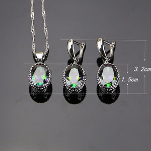 Bride 925 Sterling Silver Jewelry Mystic Rainbow Fire Cubic Zirconia Jewelry Sets For Women Earrings/Pendant/Necklace/Ring Gift